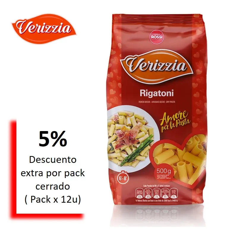 FIDEOS VERIZZIA 500 GR RIGATONI (12XB)