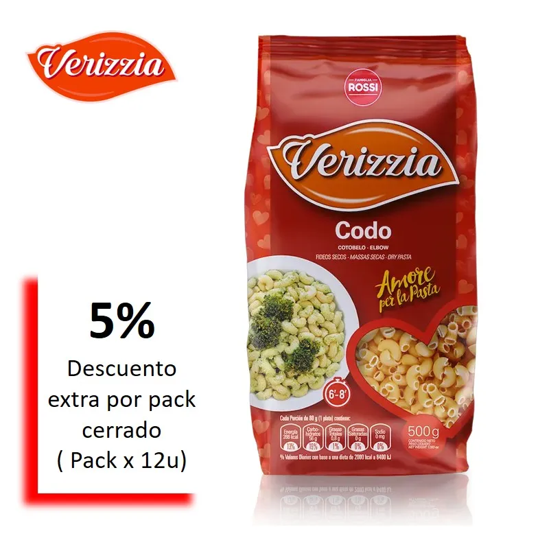 FIDEOS VERIZZIA 500 GR CODO (12XB)