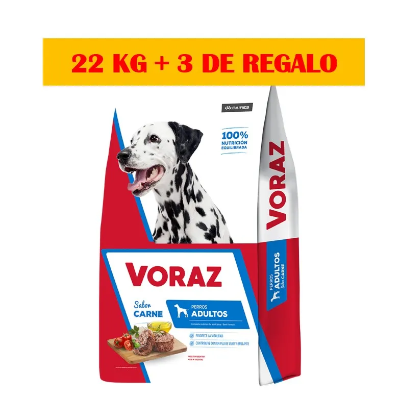 ALIM PERROS VORAZ 22 + 3 KG ADULTOS CARNE (1XB)