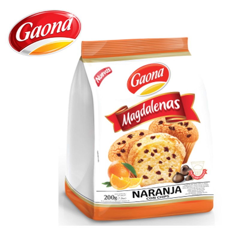 MAGDALENAS GAONA 200GR NARANJA C/CHIPS (10XB)