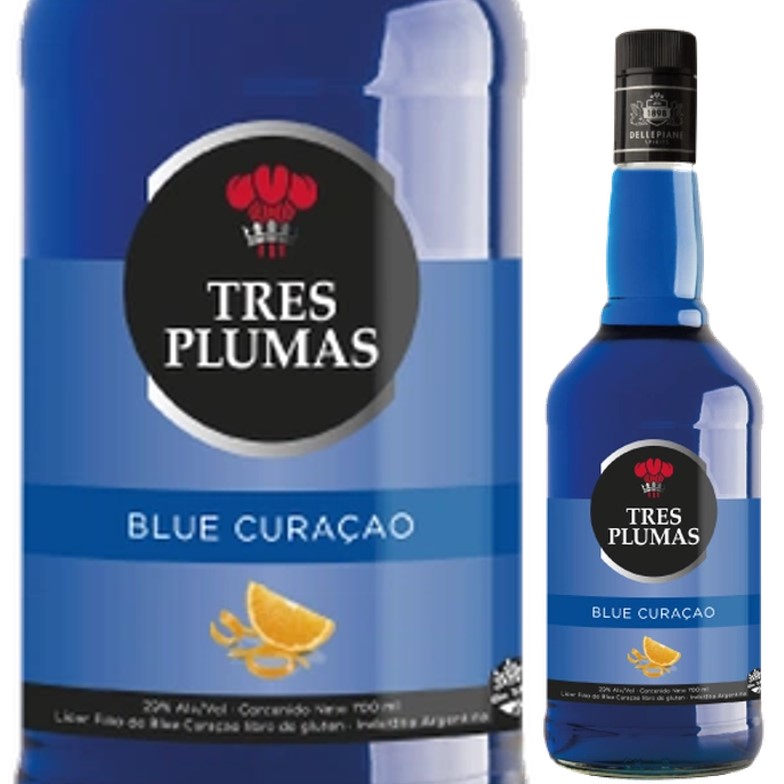 LICOR TRES PLUMAS  700ML BLUE CURACAO (6XB)