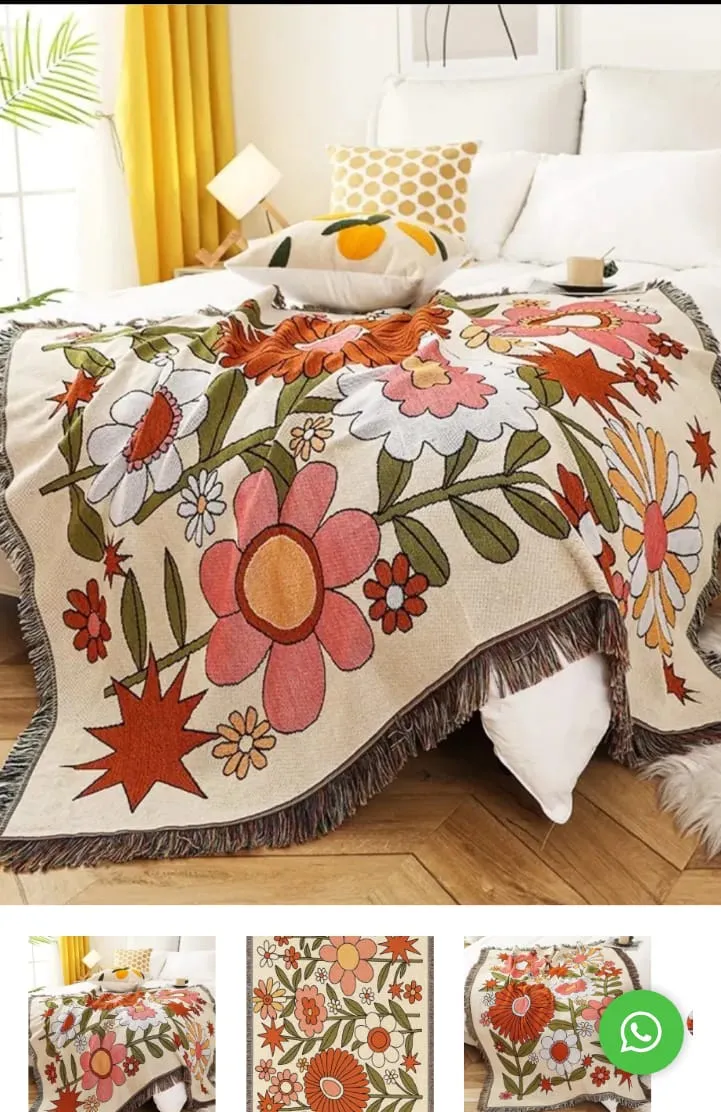 MANTA RUSTICA FLORAL ( 130 X 160 CM)