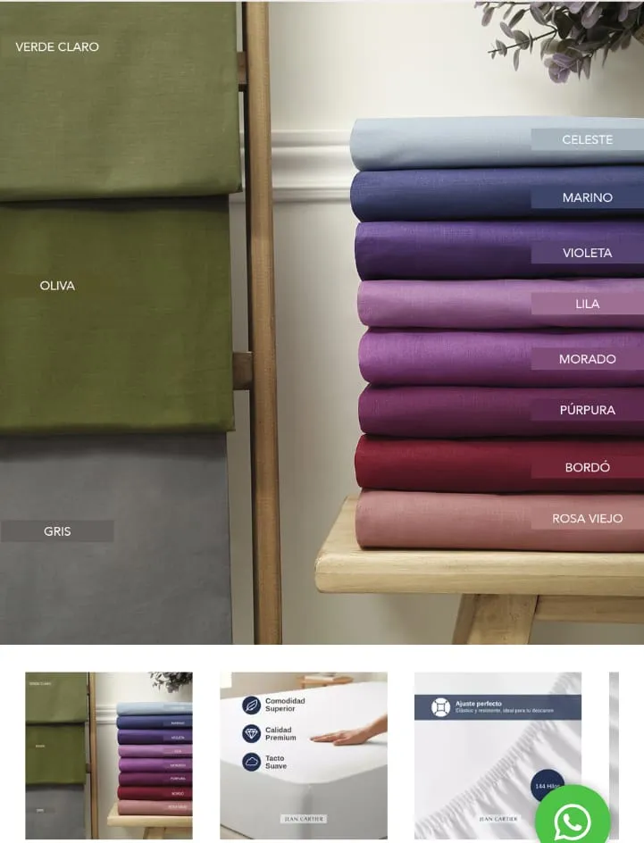 SABANA AJUSTABLE 2 1/2 PLAZAS LISA PERCAL 144 HILOS- JEAN CARTIER 