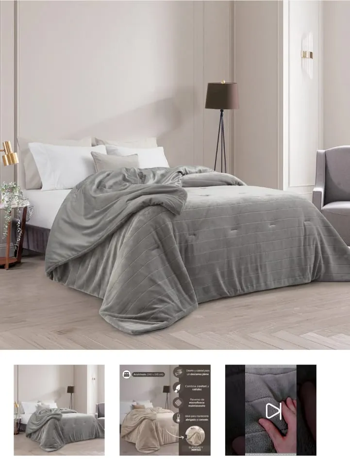 EDREDÓN QUEEN SIZE PREMIUM SUPER SOFT CON REVERSO DE MICROFLEECE GRIS MEDIO JEAN CARTIER 