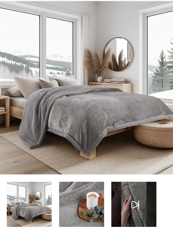 EDREDÓN KING SIZE GRIS ELEFANTE FLANNEL FLEECE Y CORDERITO PALETTE 