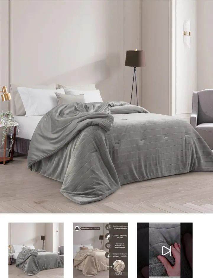 EDREDÓN KING SIZE PREMIUM SUPER SOFT CON REVERSO DE MICROFLEECE GRIS MEDIO JEAN CARTIER 