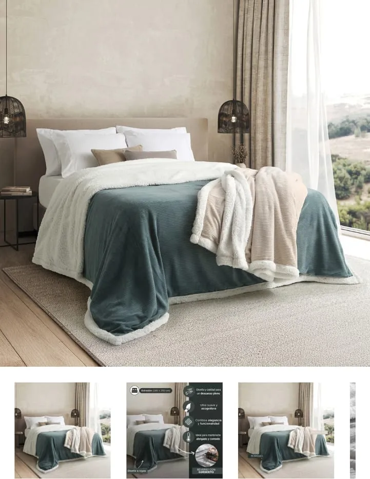 FRAZADA KING SIZE DOBLE CON REVERSO DE CORDERITO SUPER SOFT JEAN CARTIER 