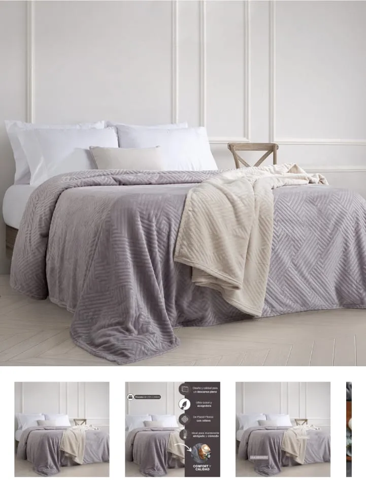 FRAZADA 2 1/2 PLAZAS NATURAL FLANNEL FLEECE EMBOSS CON TEXTURA SUAVE ALCOYANA 