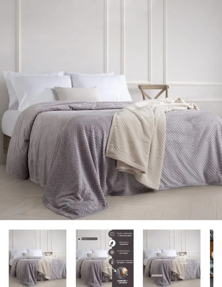FRAZADA 2 1/2 PLAZAS CEMENTO FLANNEL FLEECE EMBOSS CON TEXTURA SUAVE ALCOYANA 