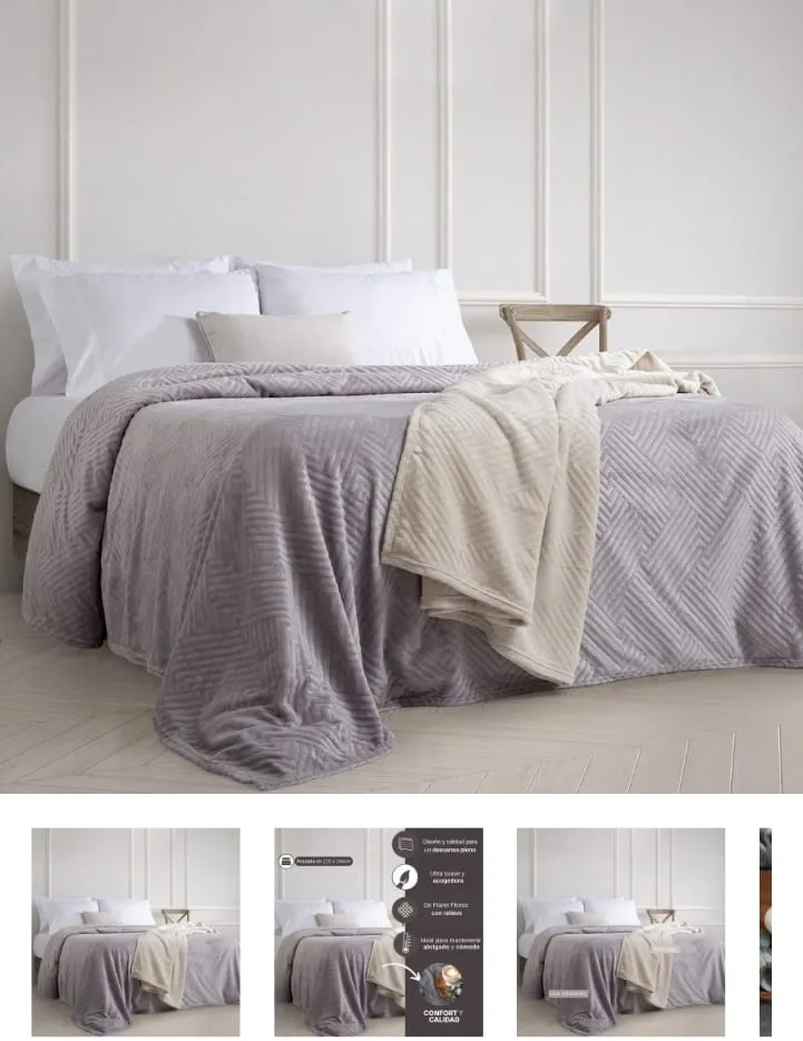 FRAZADA 2 1/2 PLAZAS LILA GRISASEO FLANNEL FLEECE EMBOSS CON TEXTURA SUAVE ALCOYANA 
