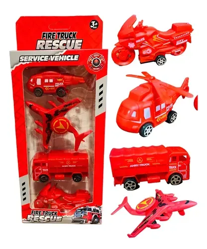 Set x4 vehiculos bomberos caja