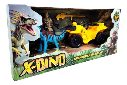 Dinosaurio con soldado y cuatri