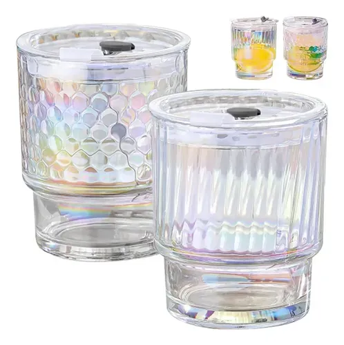 Vaso de vidrio con tapa y sorbete 
