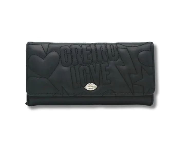 BILLETERA DESPLEGABLE DE CUERO SINTÉTICO OREIRO LOVE 19 X 9 X 3 CM COLOR NEGRO ( 028621A)