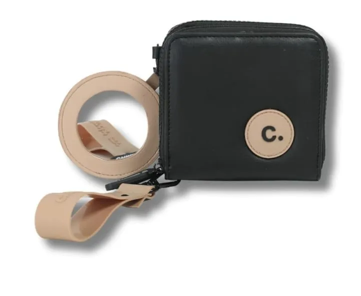 BILLETERA CORTA CHIMOLA DE CUERO SINTÉTICO 10 X 11 X 4 CM COLOR NEGRO CON ESPEJO ( B286A)