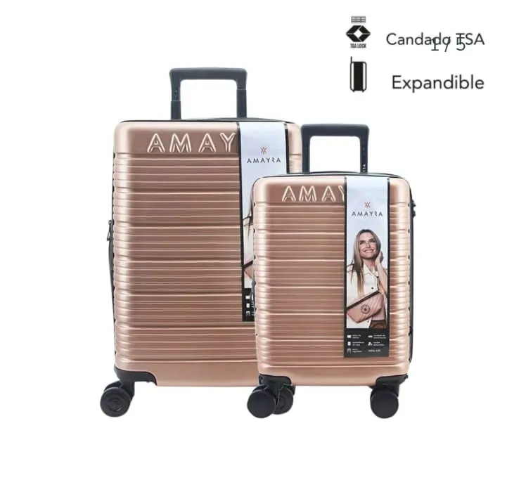 SET X 2 VALIJAS AMAYRA RIGIDAS 4 RUEDAS 20-24 PULGADAS COLOR ROSA PRECIO POR SET ( 6780021)