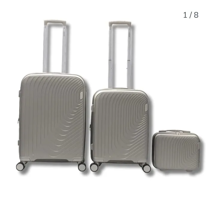 SET X 2 VALIJAS + BEAUTY CASE SKORA MATERIAL PP 4 RUEDAS DOBLES 24 - 20 PULGADAS COLOR GRIS 