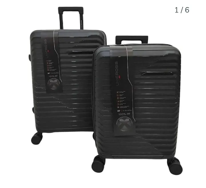 SET X 2 VALIJAS UNICROSS MATERIAL PP 4 RUEDAS 20 -24 PULGADAS COLOR NEGRO PRECIO POR SET ( 622083N) - imagen 2