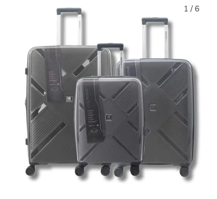 SET X 3 VALIJAS UNICROSS MATERIAL PP 4 RUEDAS 20- 24 - 28 PULGADAS COLOR GRIS ( 622090G3)