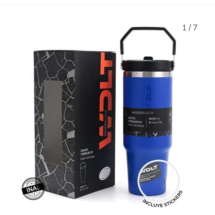 VASO TERMICO WANDERLUST DE ACERO INOXIDABLE CON PICO 900 ML COLOR AZUL ( 40134)