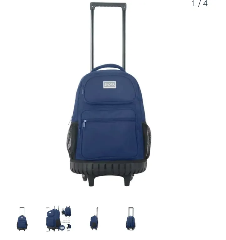 MOCHILA CARRO SKORA 4 CIERRES 18 PULGADAS 50 X 30 X 16 COLOR AZUL PRECIO UNITARIO ( BTS) ( 37708)