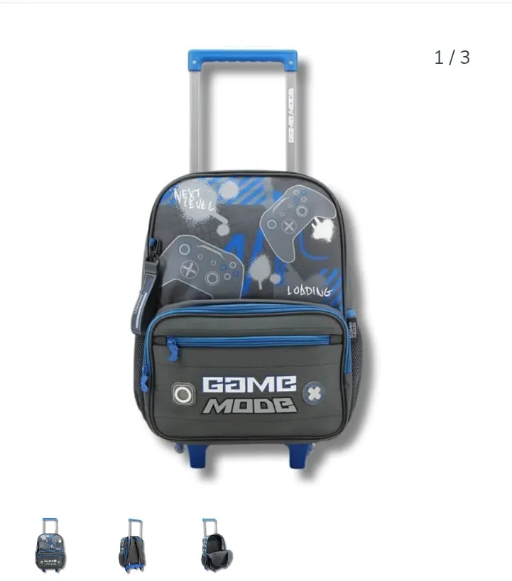 MOCHILA SKORA CARRO PLEGABLE 2 CIERRES 16 PULGADAS 40 X 27 X 13 CM PELOTA CON RELIEVE COLOR AZUL ( 42966)