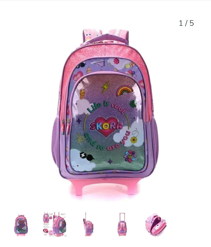 MOCHILA SKORA CARRO LIFE IS COOL 3 CIERRES 18 PULGADAS 45 X 32 X 15 CM COLOR LILA- ROSA ( BTS) ( 37679)