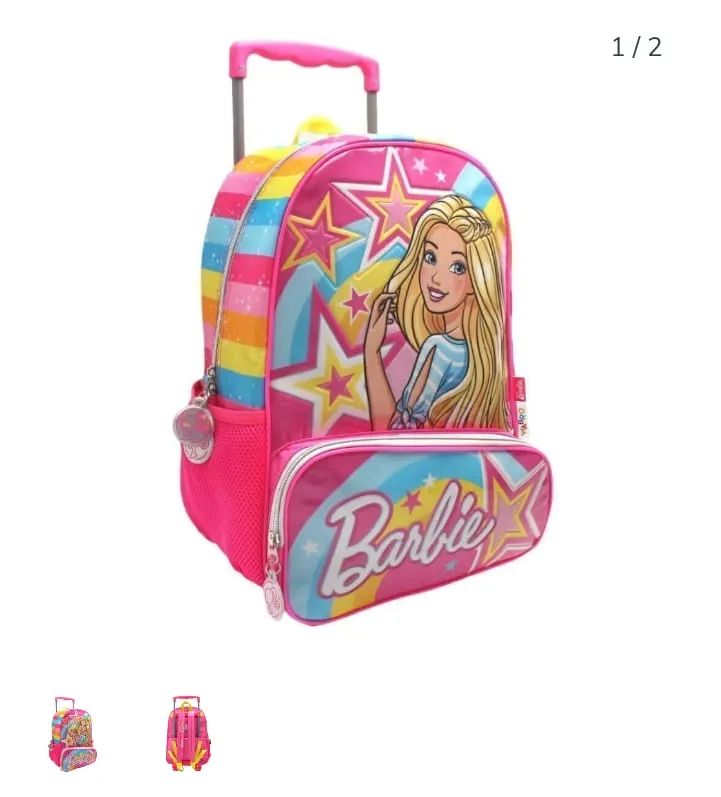 MOCHILA BARBIE ESTRELLAS CARRO 2 CIERRES 16 PULGADAS 45 X 30 X 15 CM BASE FUCSIA PRECIO UNITARIO ( BTS) ( 11752B) 