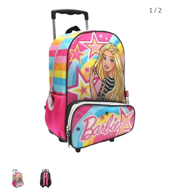 MOCHILA BARBIE ESTRELLAS CARRO 2 CIERRES 16 PULGADAS 45 X 30 X 15 CM BASE NEGRO PRECIO UNITARIO ( BTS) ( 11752 A)