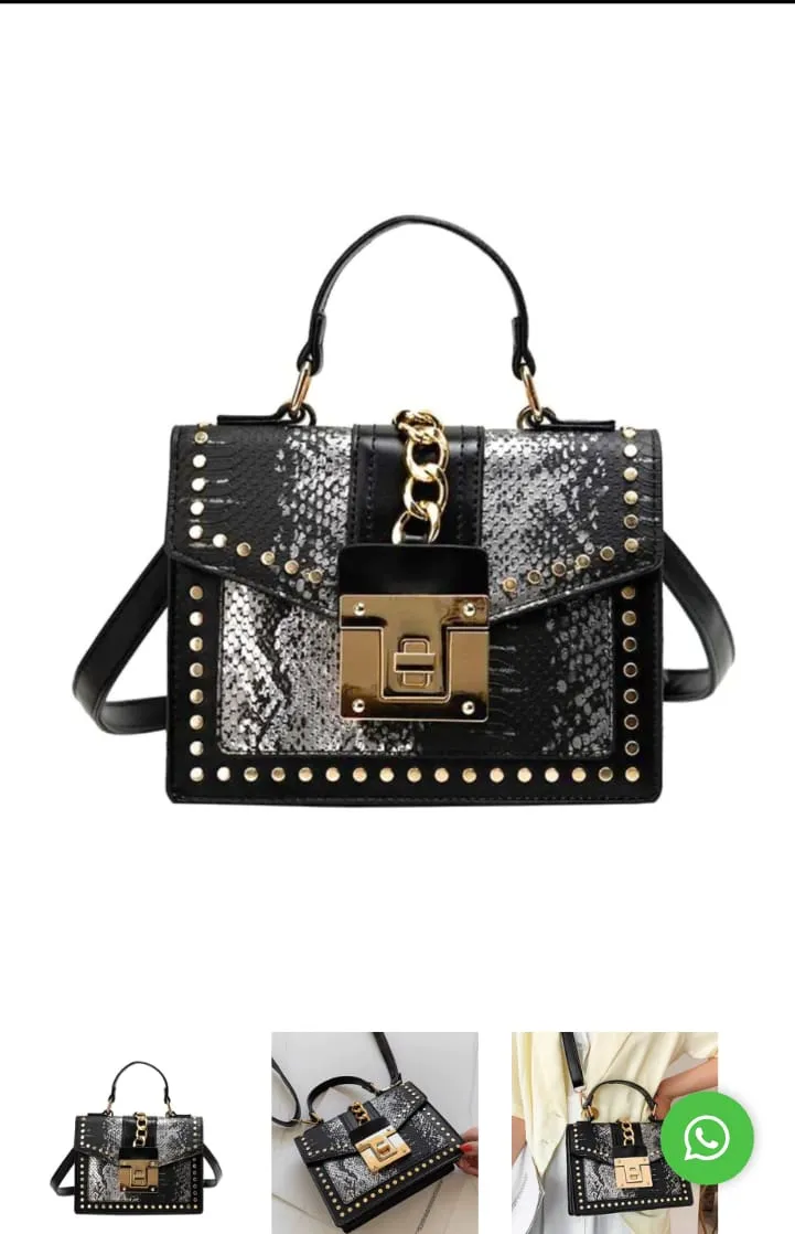 CARTERA REINAS COLOR NEGRO Y ORO CUERO SINTÉTICO CROCO 21 X 16 X 9 CM