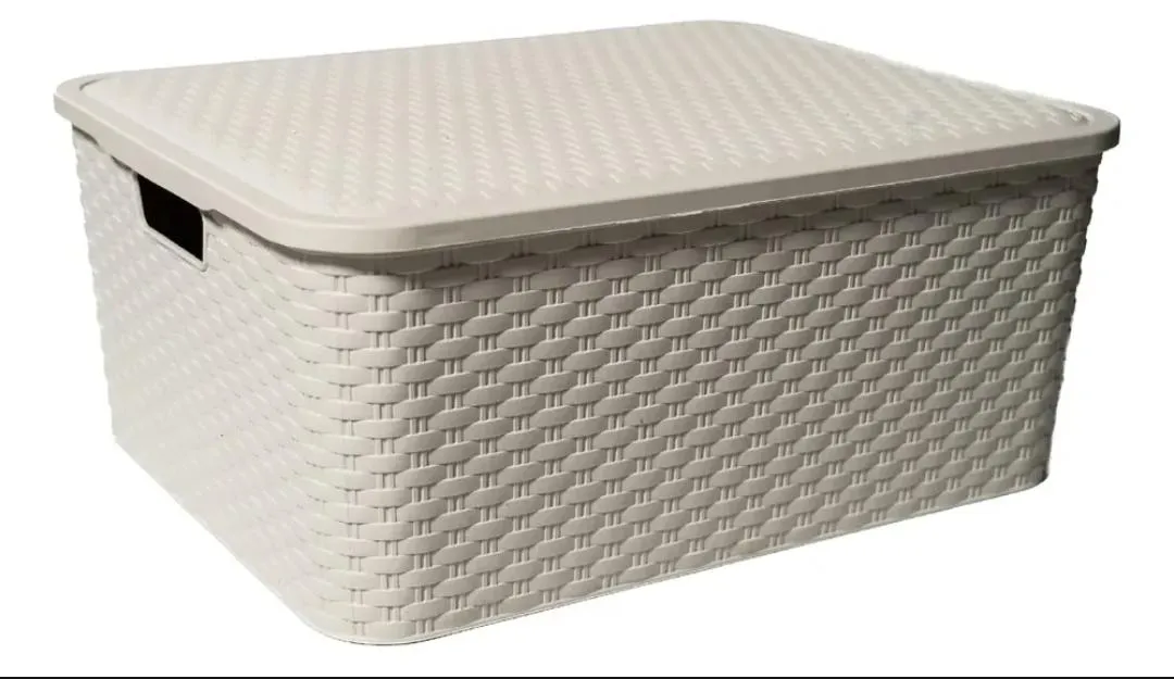 organizador simil ratan con tapa blanco