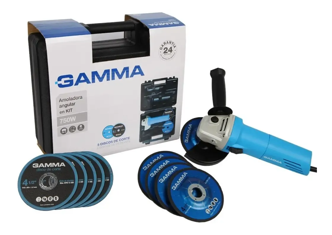 AMOLADORA GAMMA 750W CON MALETIN Y DISCOS