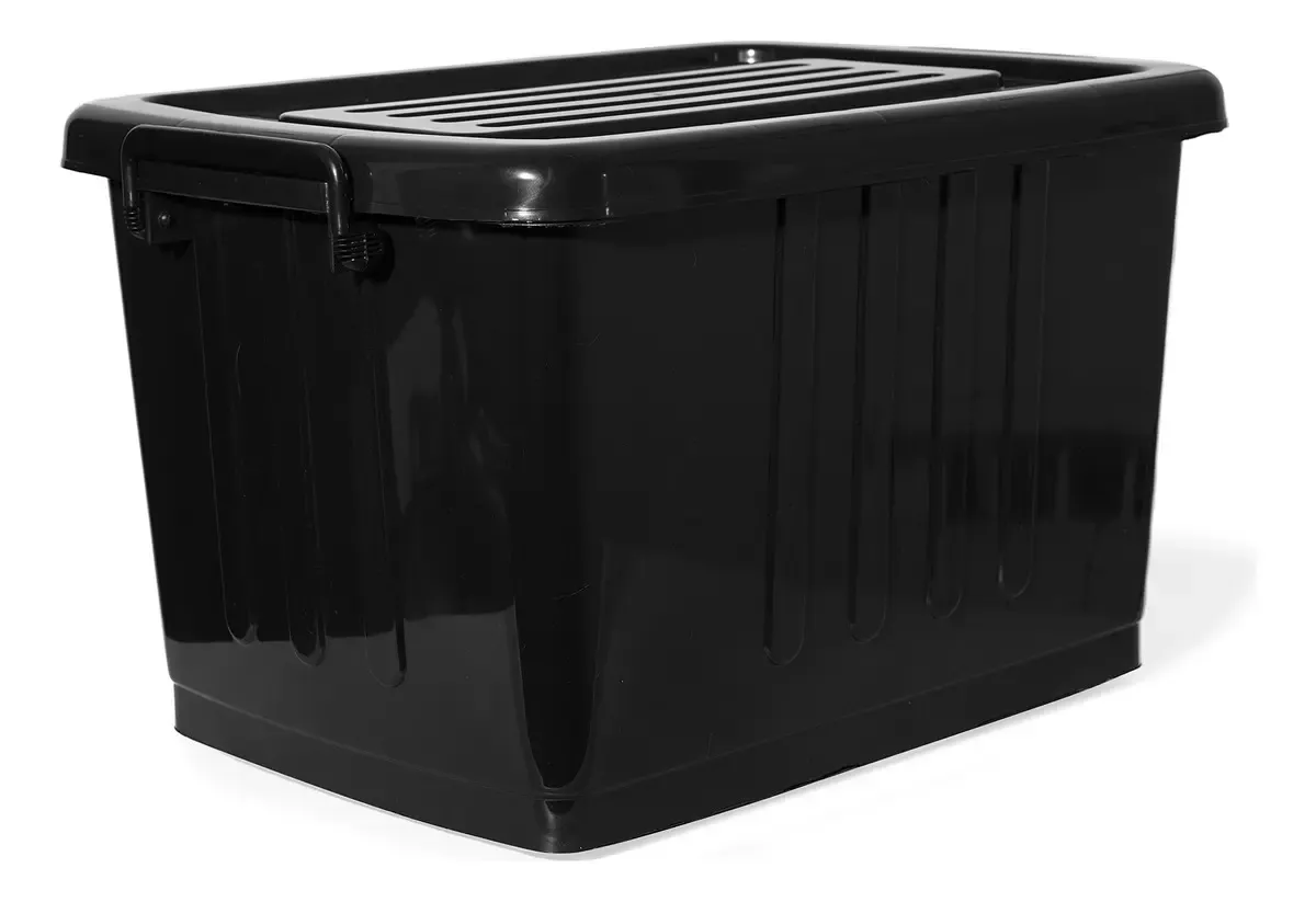 Caja Plástica Apilable Con Tapa Alta Resistencia 40 Litros Negro - organizador