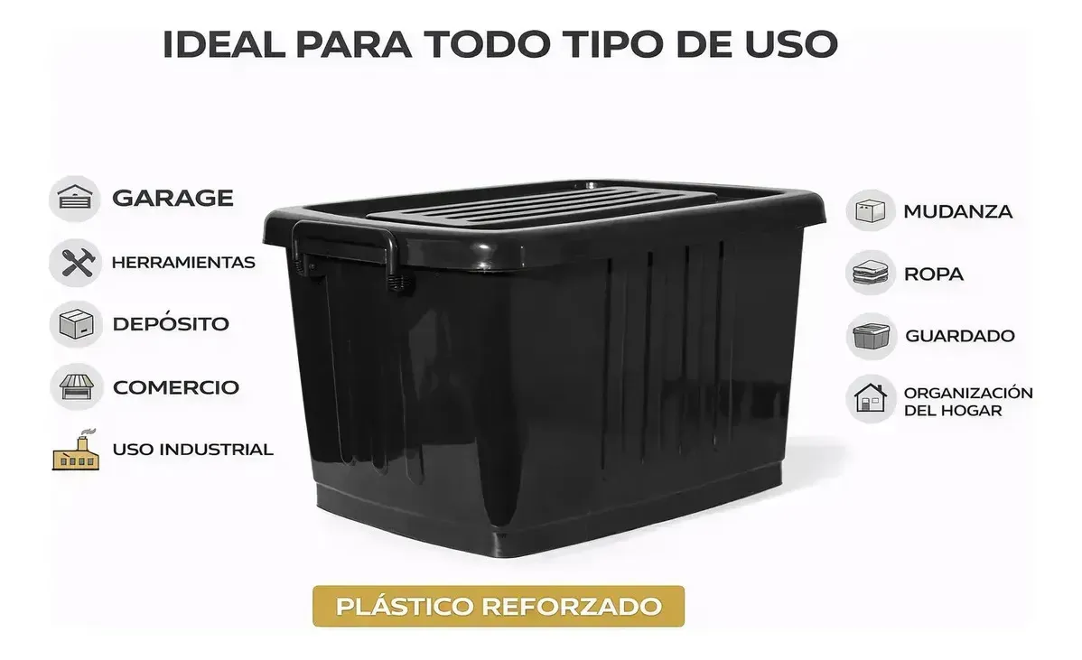 Caja Plástica Apilable Con Tapa Alta Resistencia 40 Litros Negro - organizador - imagen 3