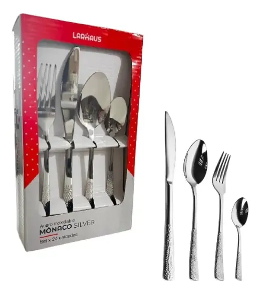 Set X24 Cubiertos Acero Inoxidable Monaco Silver Larhaus