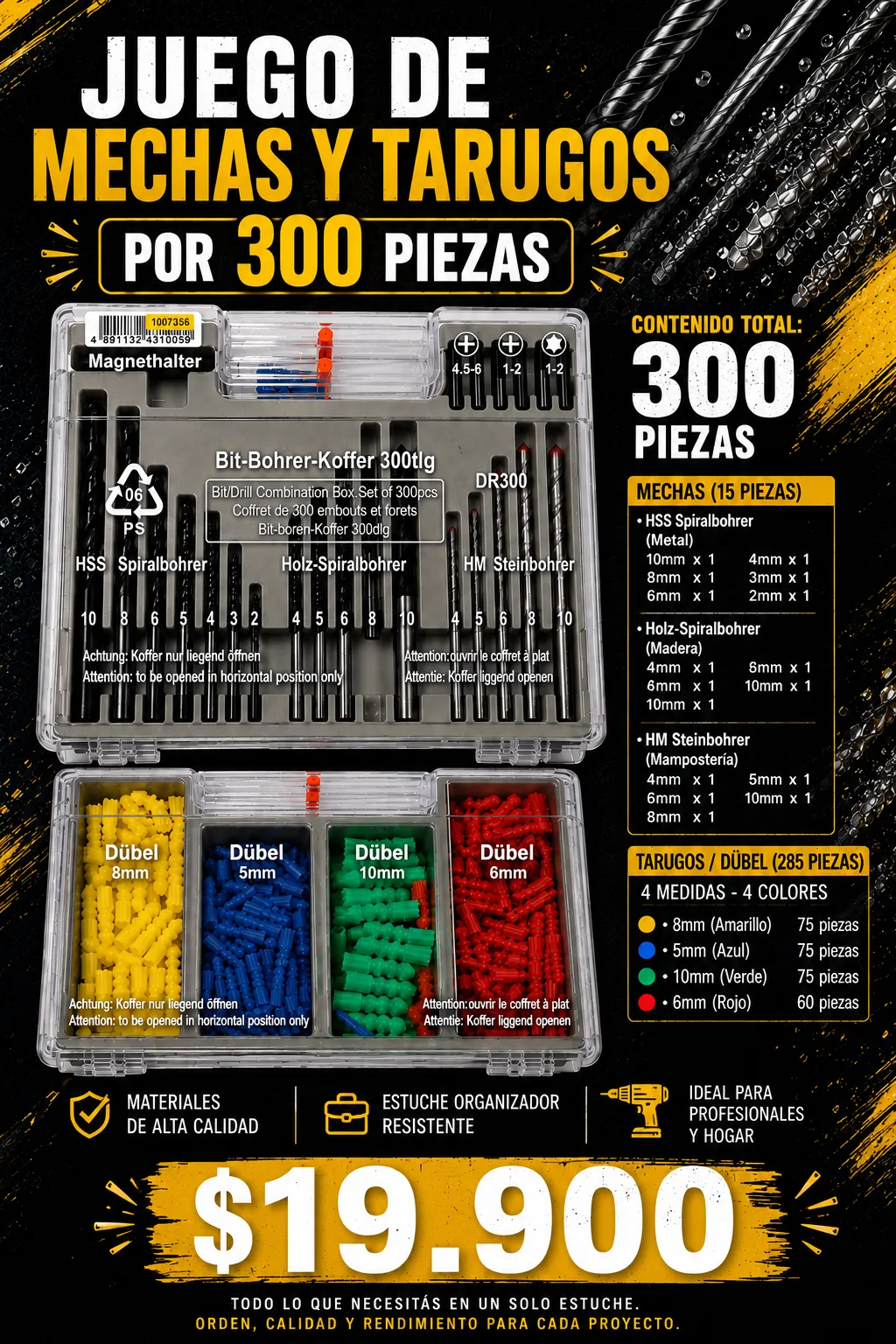 🔧 JUEGO DE MECHAS Y TARUGOS x 300 PIEZAS 🔧 oferta hasta agotar stock ! - imagen 3