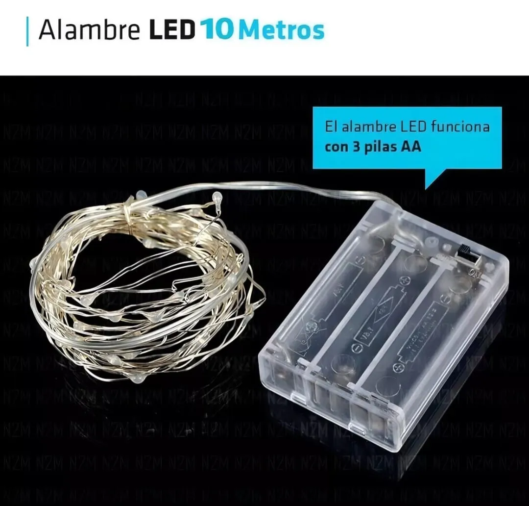 Luces 10 metros blanco cálido a pilas