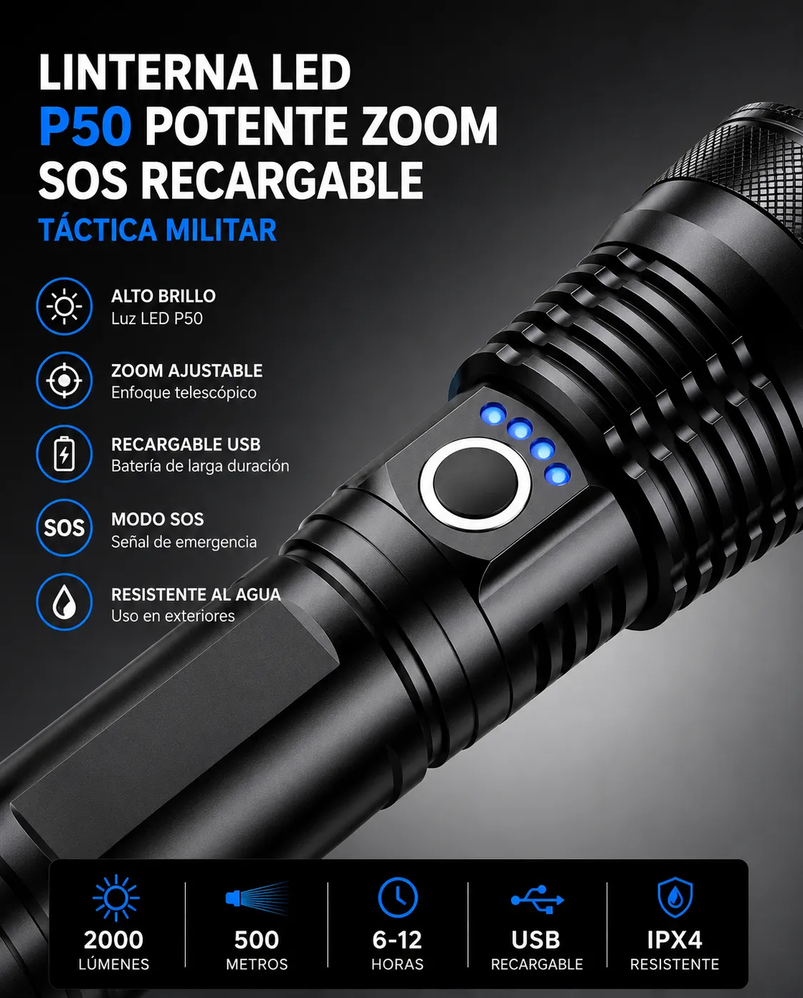 linterna led metálica p50 - imagen 3