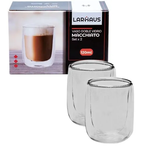 Vaso doble vidrio macchiato 250 ML set x 2