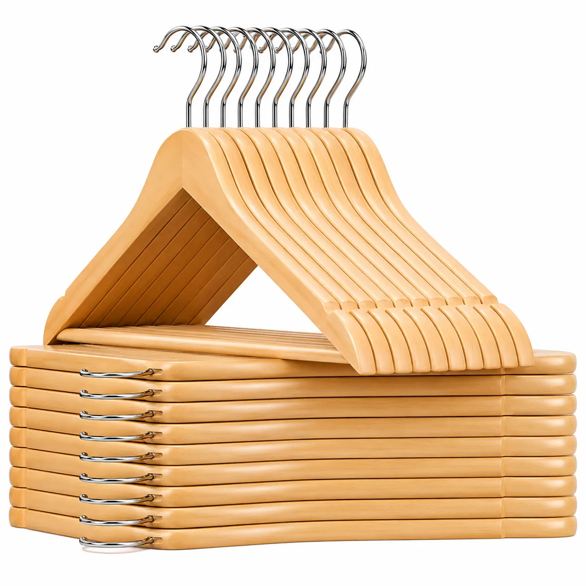Perchas x 8 de Madera lustrada 44 cm en pack