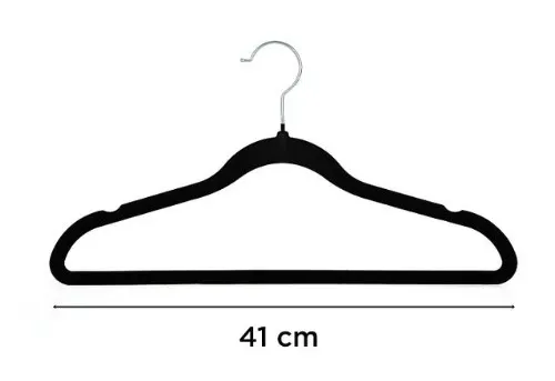Perchas x 5 Terciopelo Negro 41 cm Antideslizante