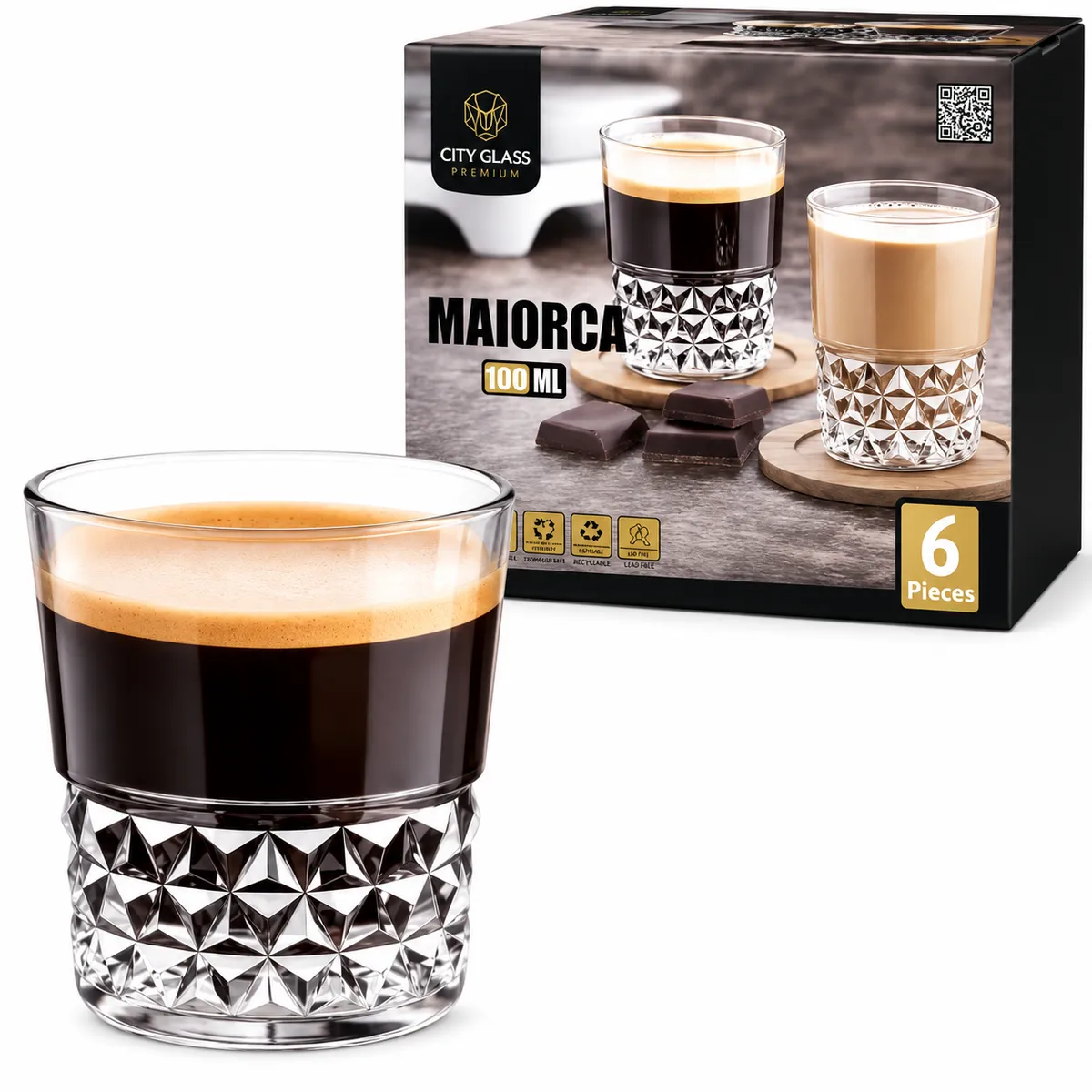 Vasos x 6 para Cafe o Capuccino 100 ml en caja MAIORCA