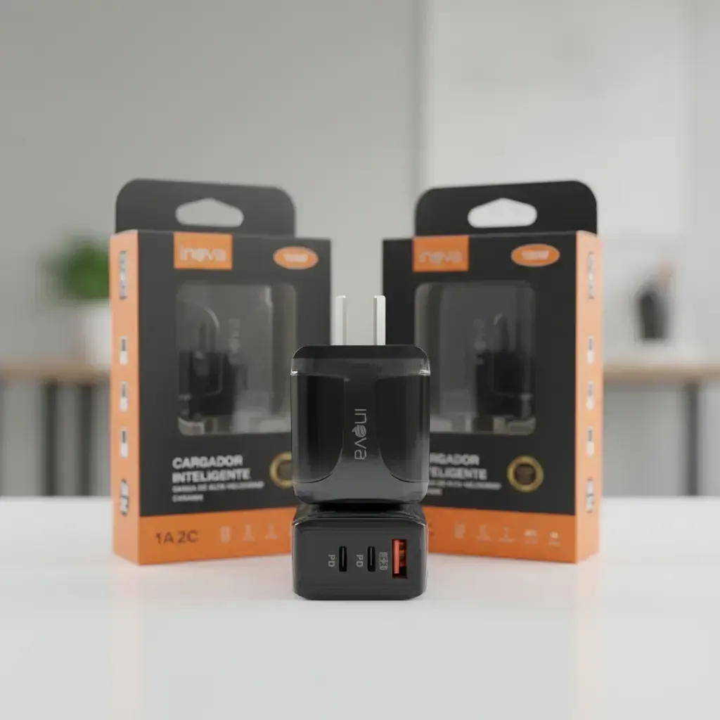 Cabezal Inova 100w 3 Puertos Usb-c Y Usb-a Carga Rápida Negro