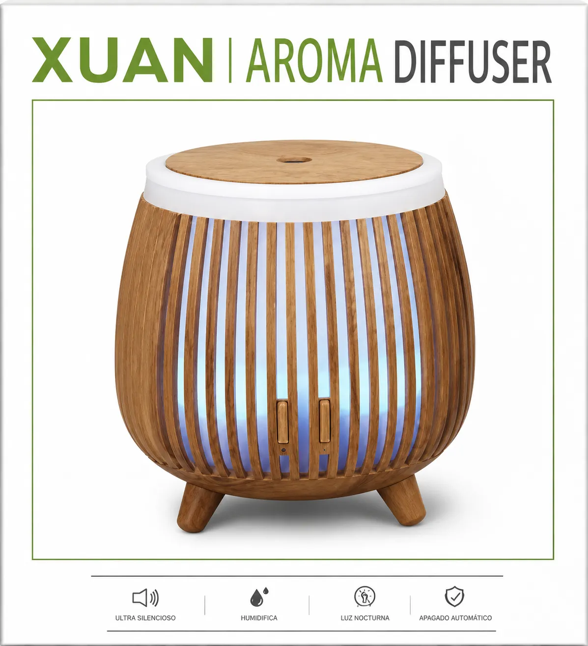 humidificador ultrasonico usb con luces led simil madera bamboo