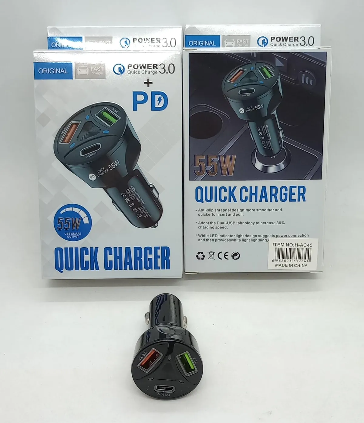 CARGADOR DE AUTO 12V TC - USB C. RAPIDA 55W