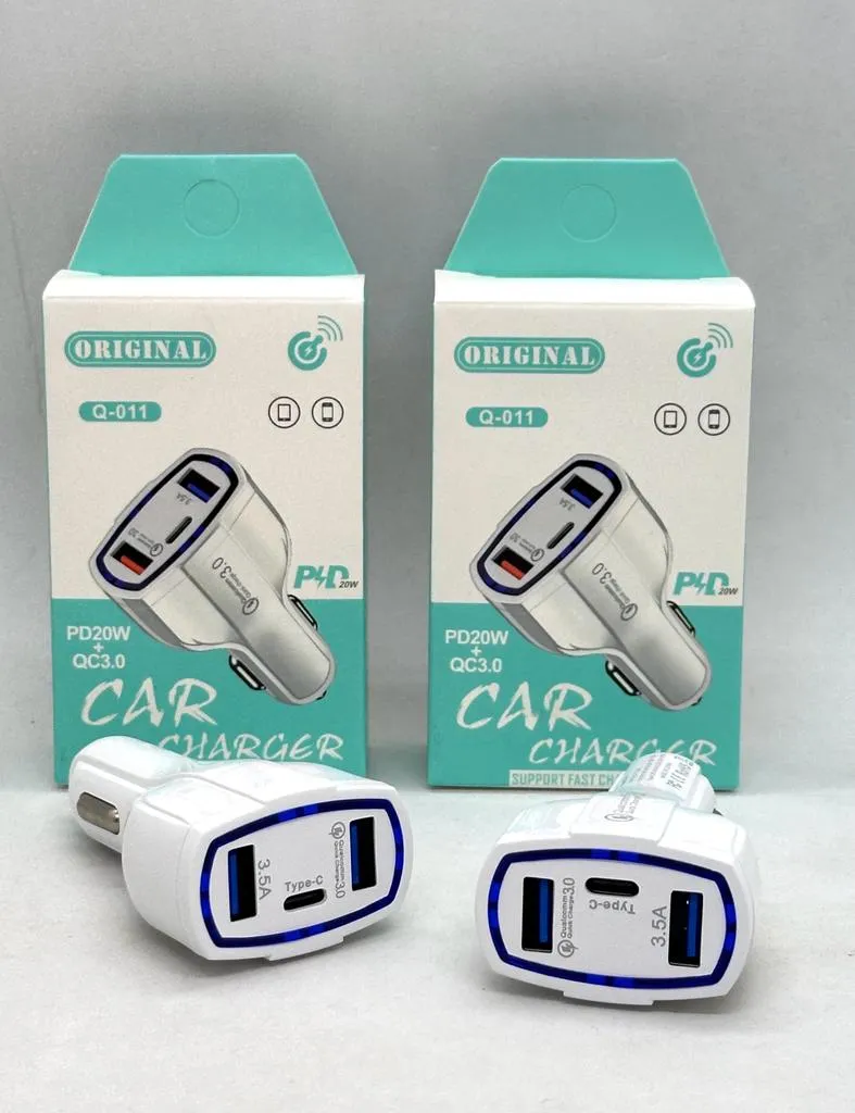CARGADOR 12V AUTO 2USB + TC 20W
