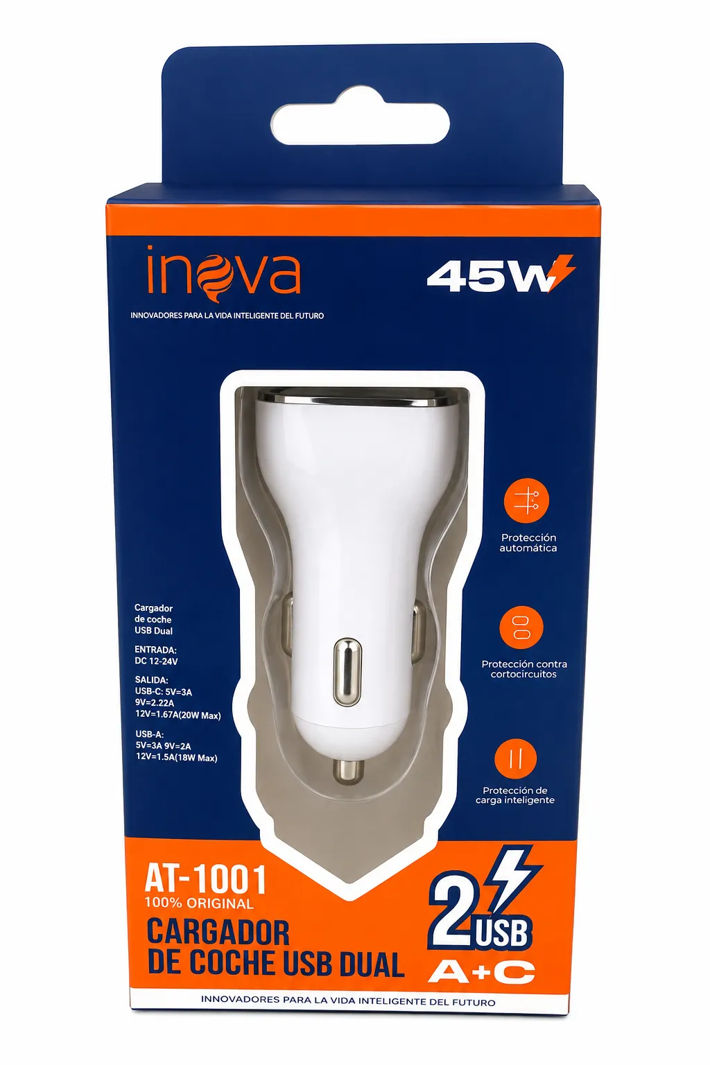 CARGADOR PARA AUTO INOVA 45W CARGA RAPIDA