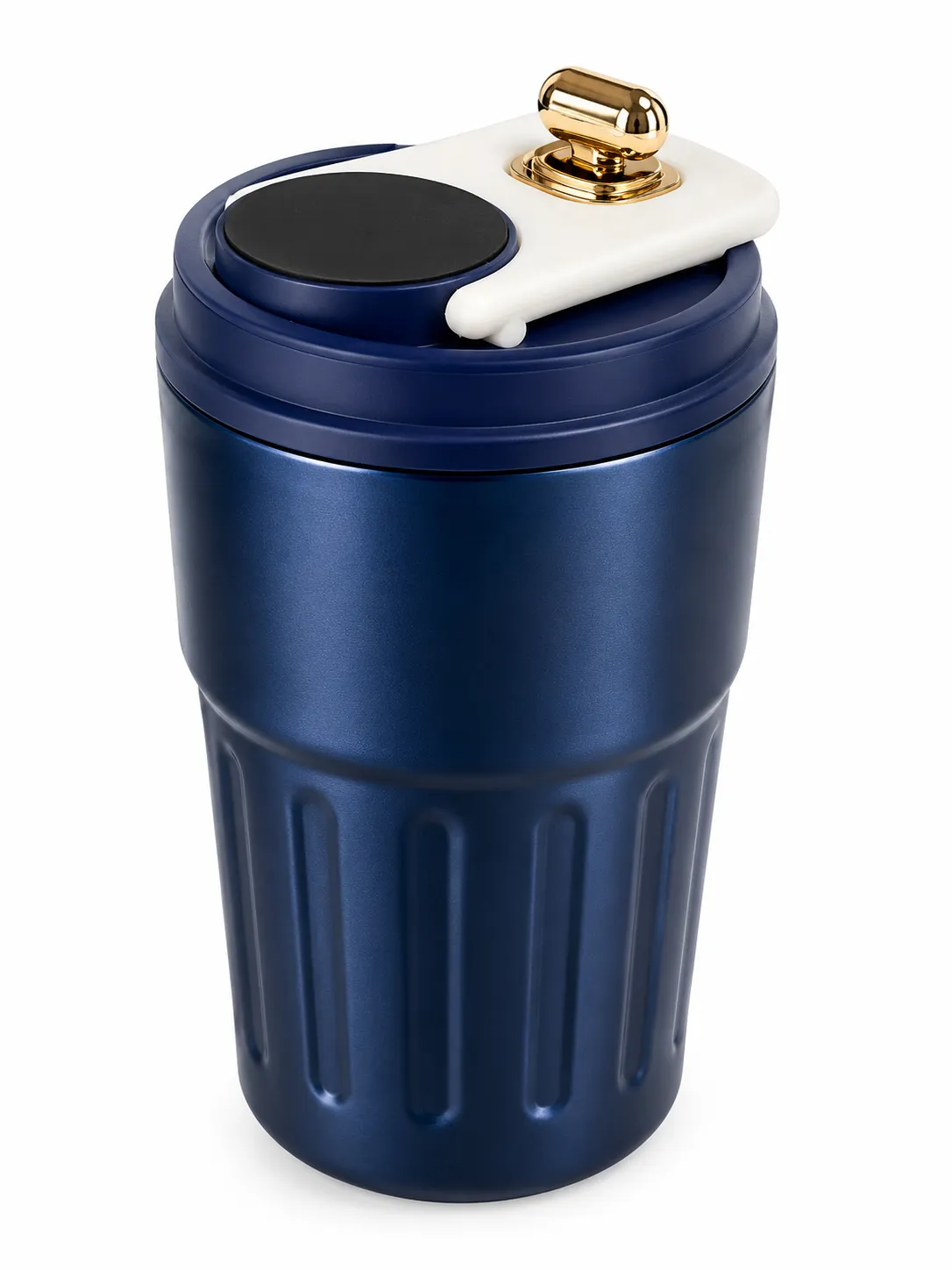 VASO TERMICO PARA CAFE CON MEDIDOR DE TEMPERATURA ACERO INOX AZUL