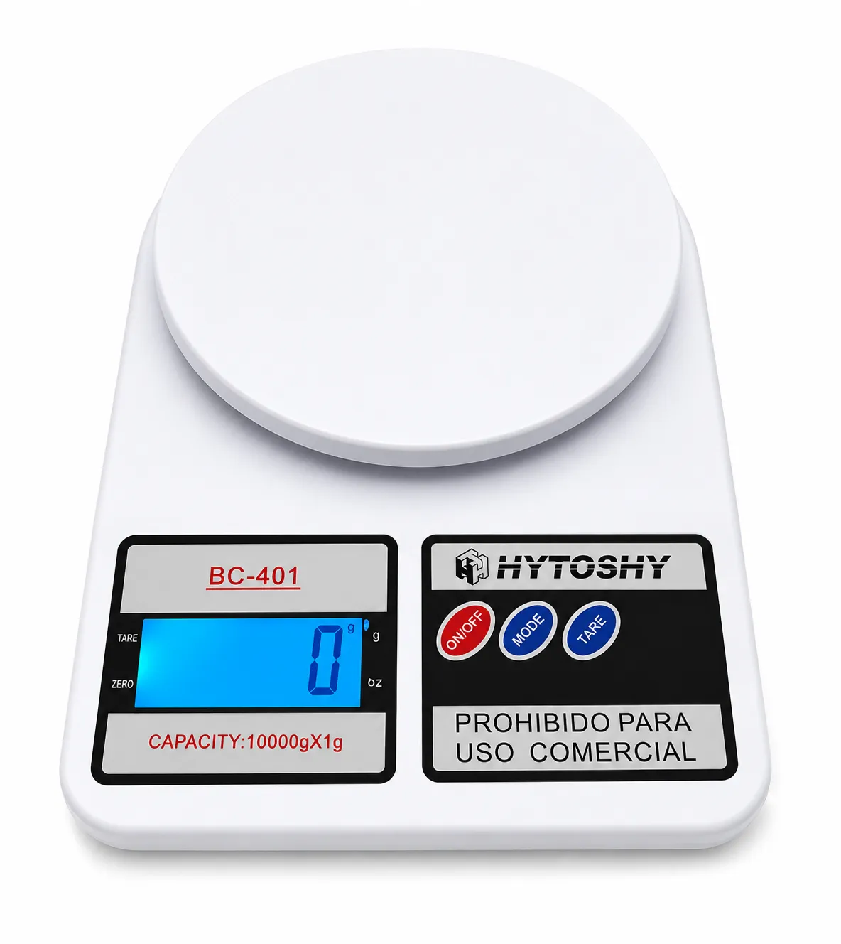 Balanza Digital Hytoshy BC-401 Hasta 10kg Pantalla LCD Luz 1g Blanco