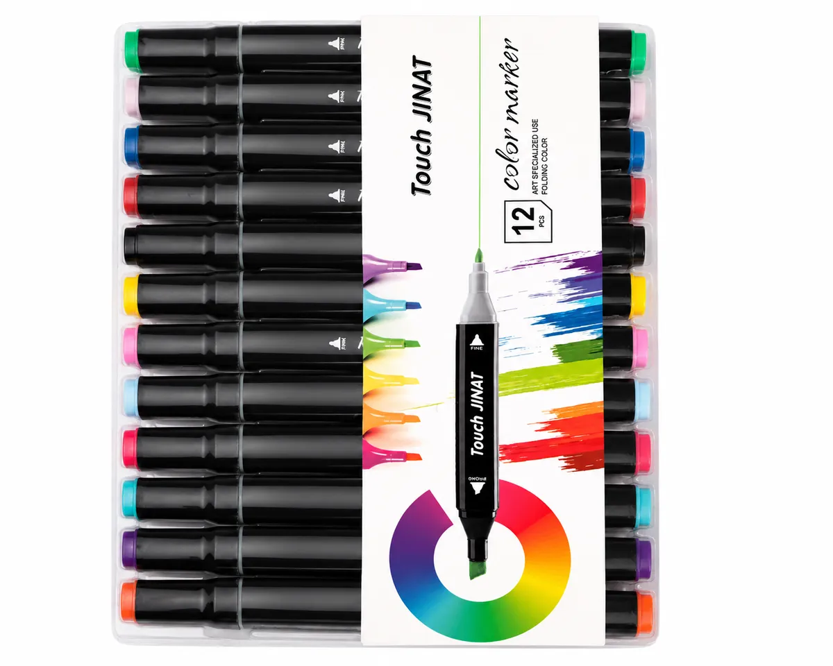 Marcadores Fibras Doble Punta Set X 12 Colores Con Estuche
